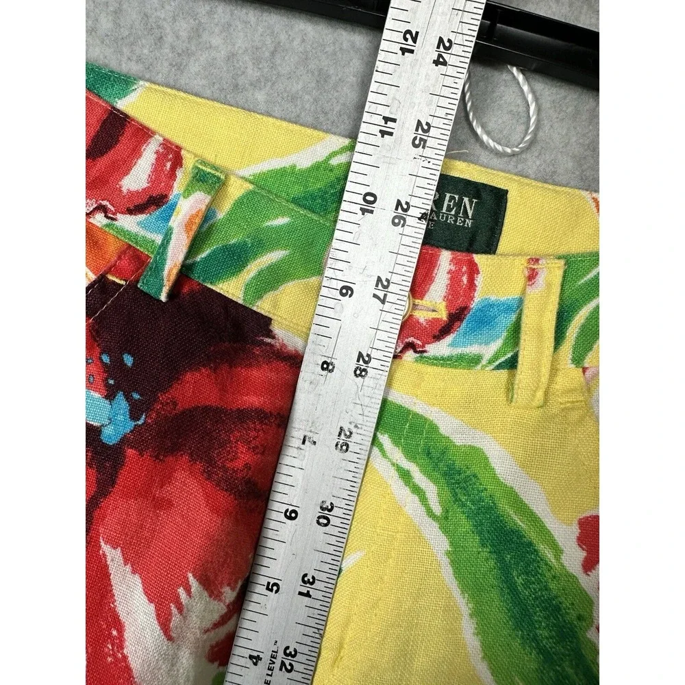 Lauren Ralph Lauren 2Petite 100% Linen Floral Pants Yellow Women's Spring Summer - Picture 5 of 7